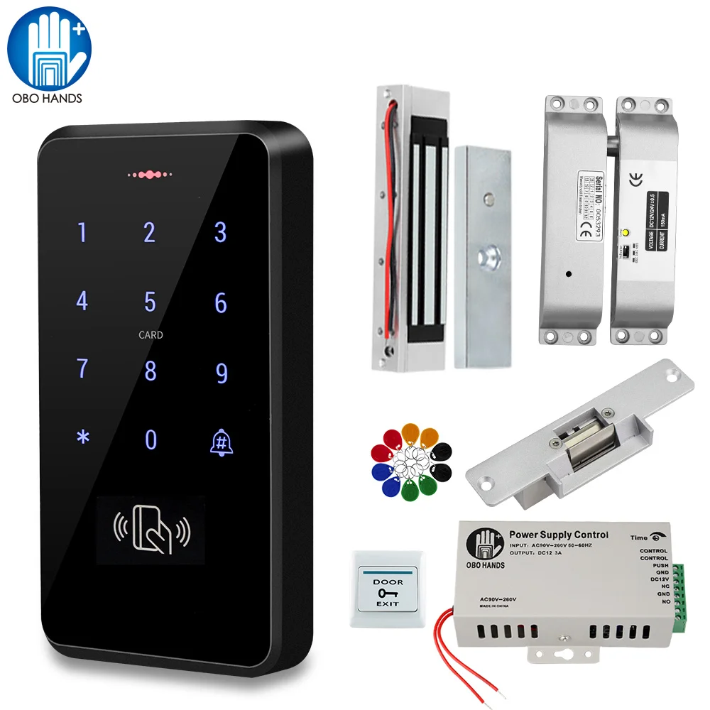 

RFID Door Access Control System Kit Set IP68 Waterproof Access Controller Keypad + Power Supply + Magnetic Strike Electric Locks