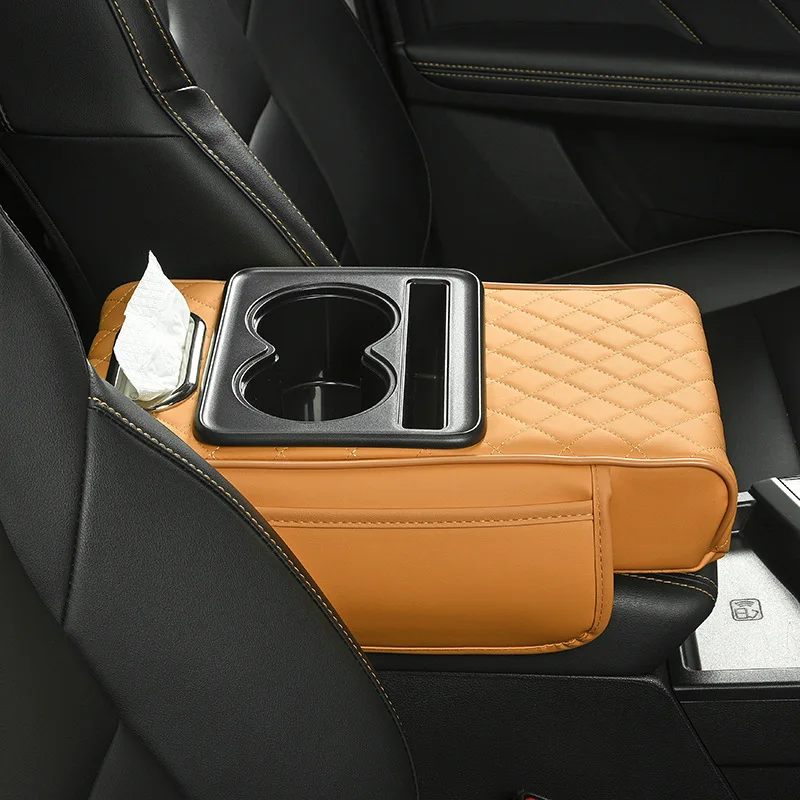 

Car Armrest Box Pad Height Increase Pad 4 In 1 Car Tissue Box Storage Bag Water Cup Holder Multifunctional Storage