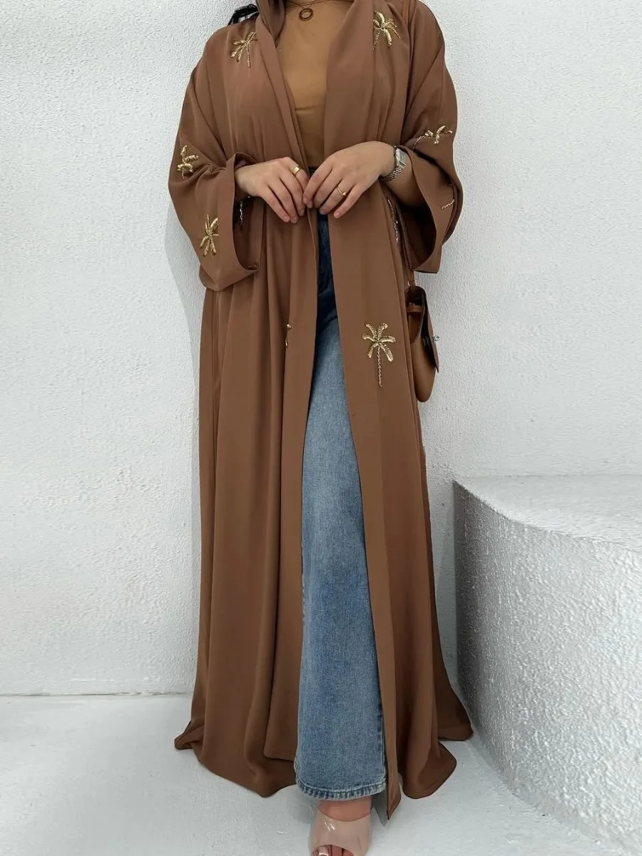 Eid Muslim Open Dress Women Abaya Embroidery Sequins Muslim Cardigan Vestidos Party Caftan Jalabiya Ramadan Dubai Arab Robe 2025