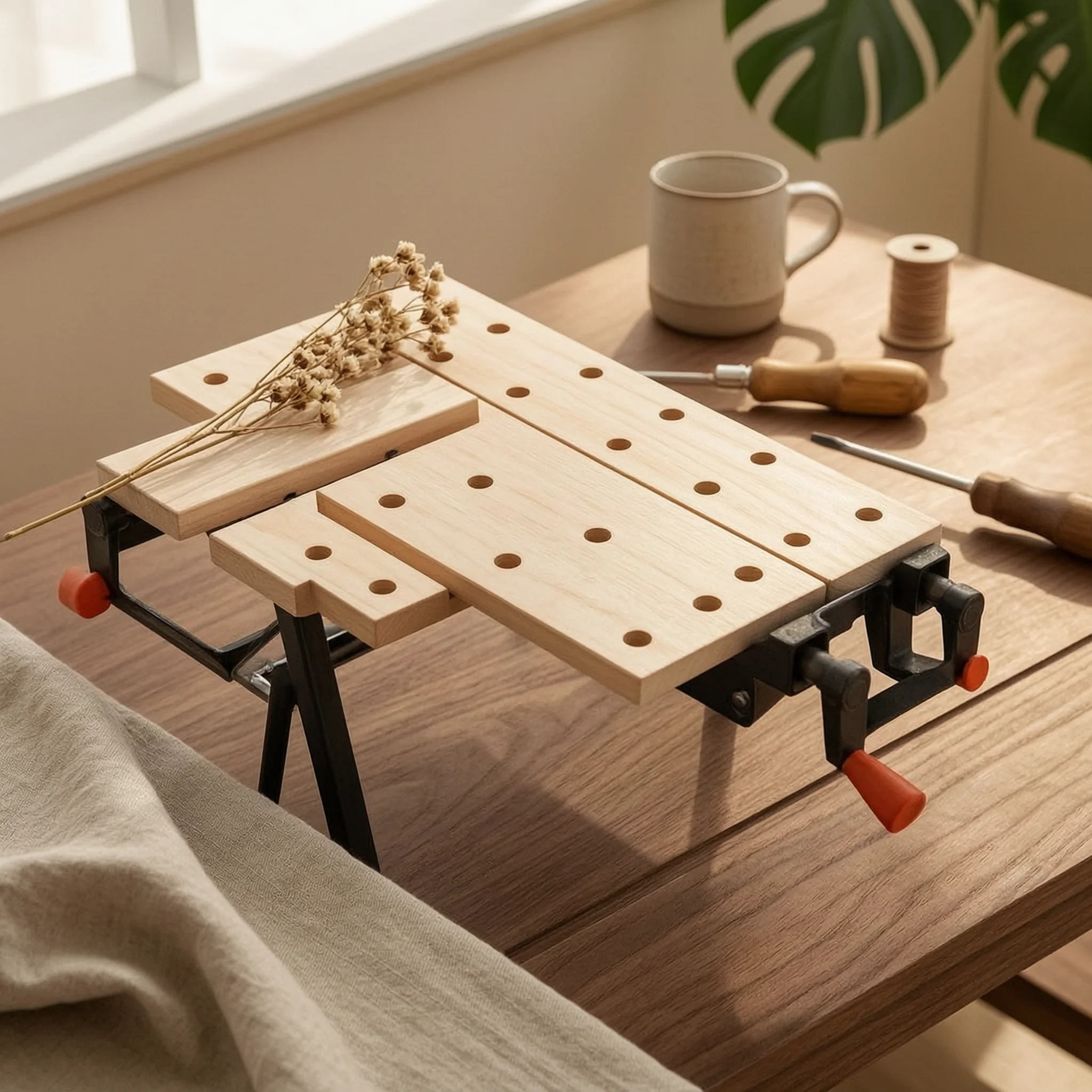 Clamping Work Table 2-in-1 Portable Saw Table Folding Workbench Quick Setup Workshop Tools Heavy Duty for Carpenters, Garage