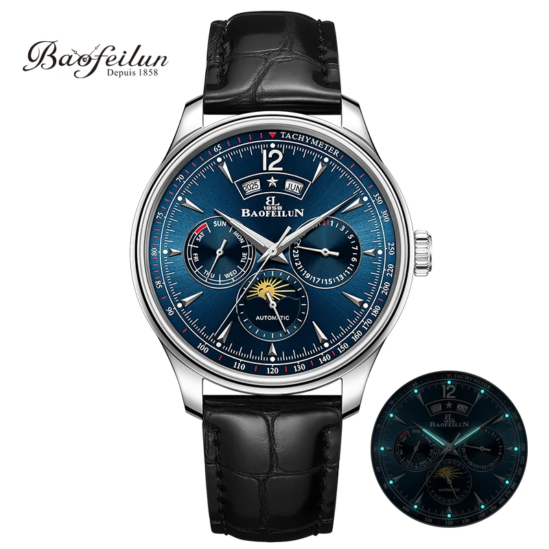 BAOFEILUN Watches For Men Automatic Mechanical Watch BGW9 Lume 316L Stainless Steel Sapphire Coated Glass 50M Waterproof reloj