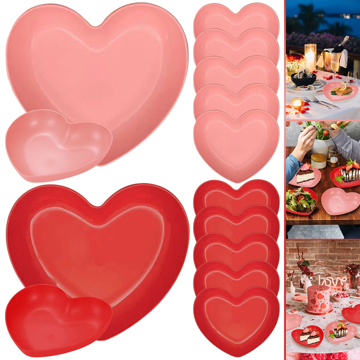 5/10Pcs Heart Shaped Dinner Plates Pink and Red Small Serving Plate Dinner Salad Plates Set for Valentine's Day Anniversary