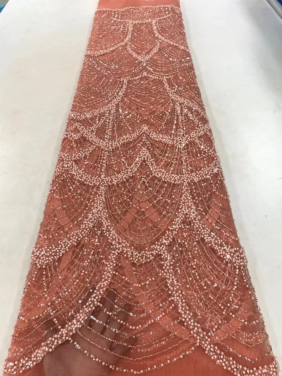 

Luxury African Sequins Beaded Lace Fabric 2024 High Quality Nigerian Wedding Bridal Embroidery French Tulle Sewing ZX5738