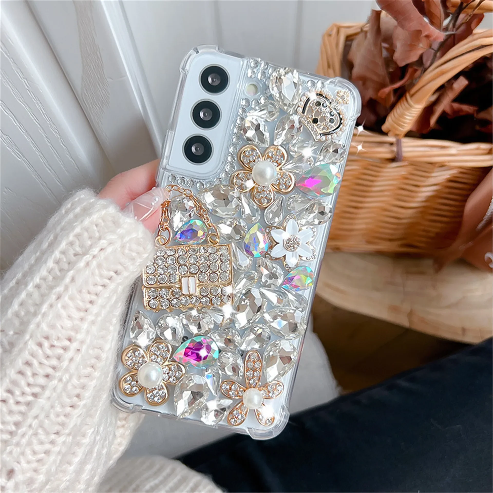 Luxury Rhinestone Phone Case for Samsung Galaxy, Bling Diamond Cover, S22, S23 Ultra, S25, S24 FE, Note 20, 10 Plus, S10