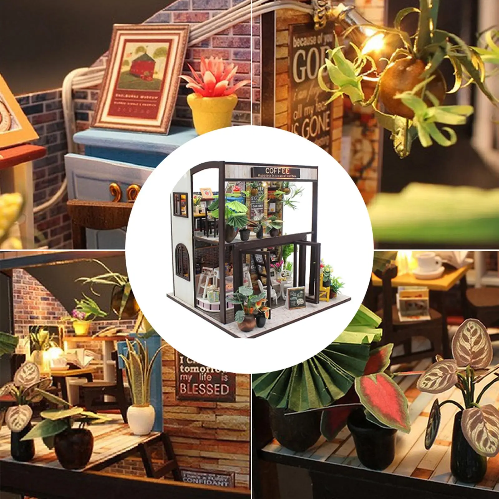 1/24 Poppenhuis Miniatuur Diorama Diy Koffiehuis Met Meubels