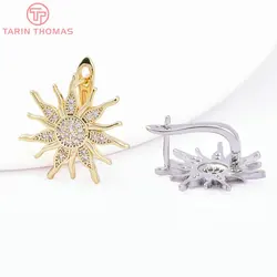 (8575) 4PCS 20x19MM 18K Gold Color Brass with Zircon Sun Flower Shaped Earring Clip High Quality DIY Jewelry Making Findings