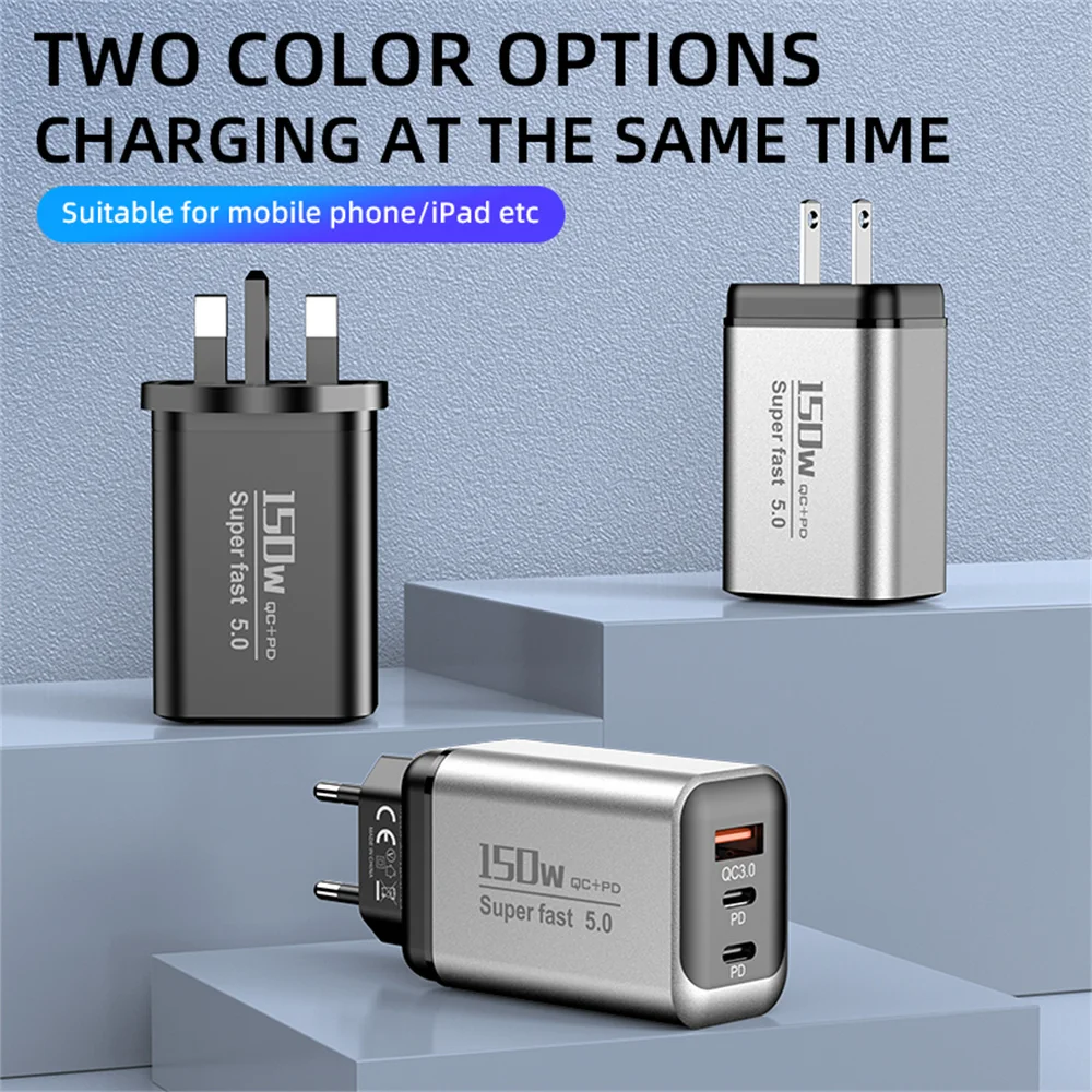 150W USB Type C Charger USB QC3.0 Fast Charging Mobile Phone Charger Travel Adapter For iPhone 17 Samsung Xiaomi EU/UK/US Plug image 3