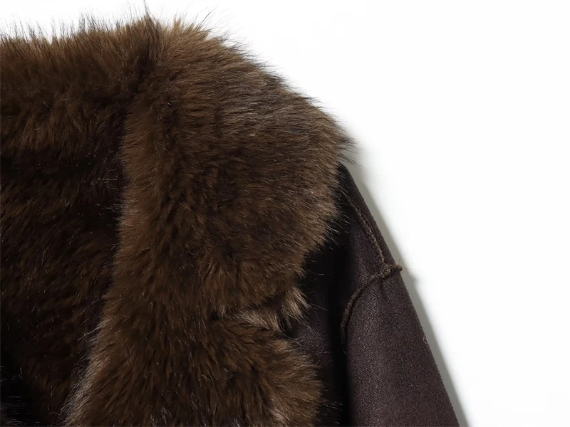 معطف نسائي من الفرو الصناعي موضة خريف وشتاء 2025 معطف بني بأكمام طويلة قابل للعكس للنساء معطف أنيق غير رسمي للسيدات