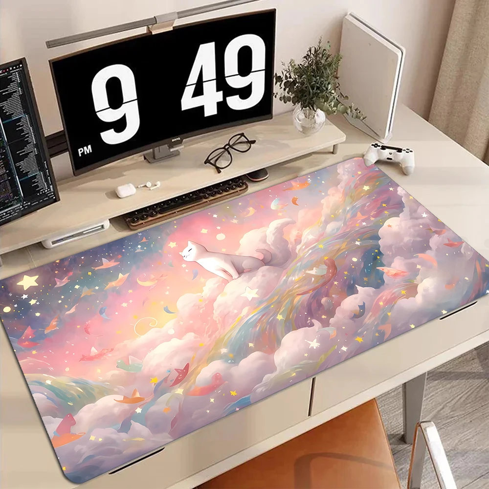 Cloud Cat Large Mousepad Desk Mat For Office And Gaming HD Print Keyboard Pads And Mouse Pad With Surface Rubber Mausepads