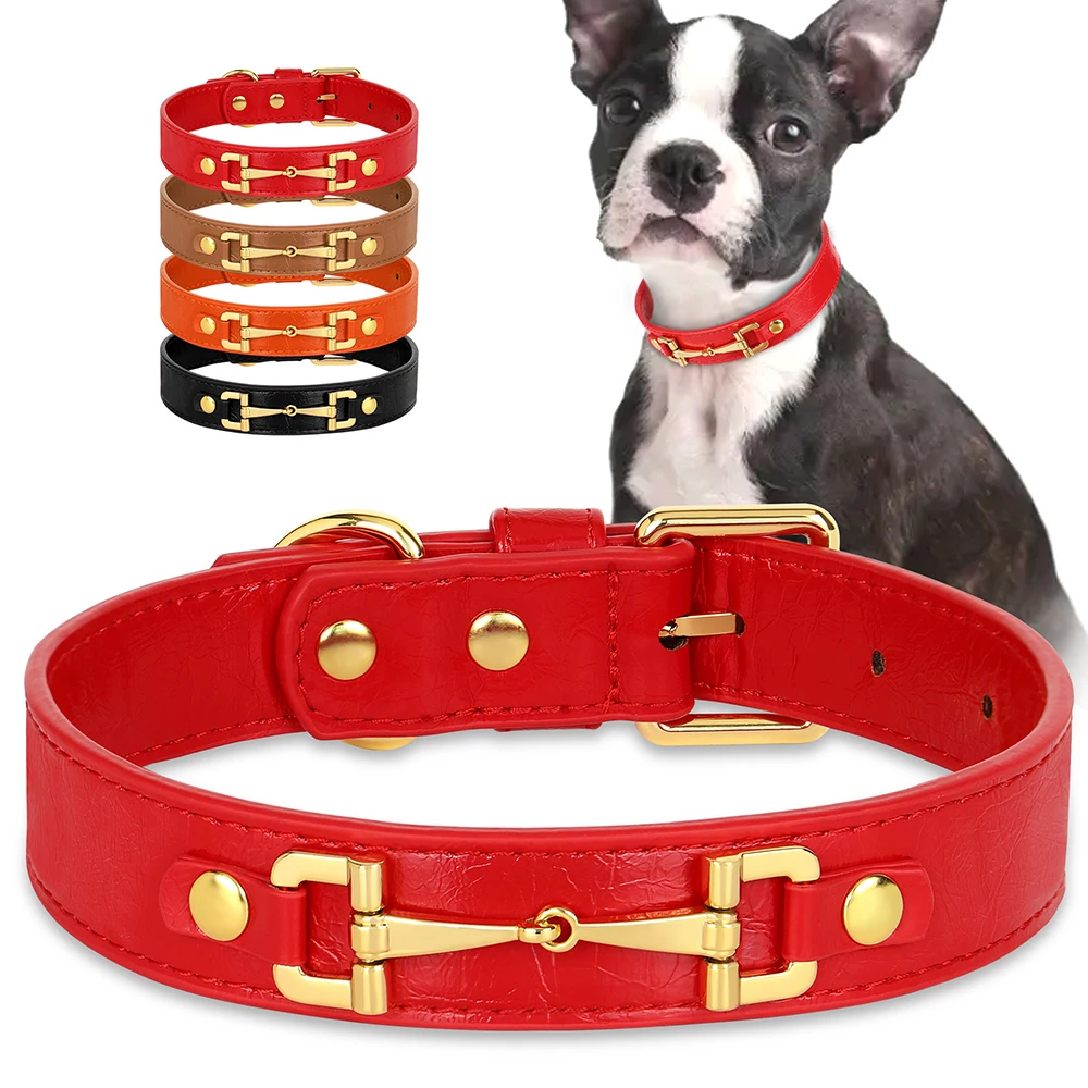 

PU Leather Dog Collar Adjustable Dog Collars Necklace Durable Pet Necklace With Alloy Metal Accessary For Small Medium Dogs Pug