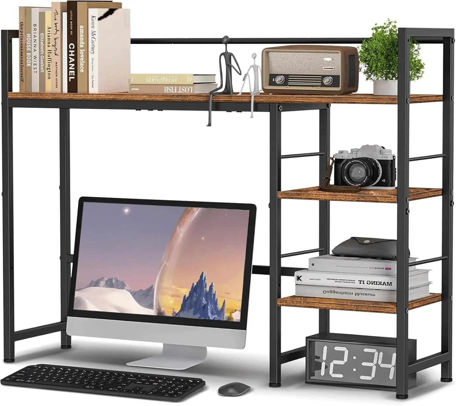 

Настольный органайзер-полка из дерева 38,6 дюйма, 3-ярусная настольная книжная полка для дома, офиса, общежития, в деревенском стиле