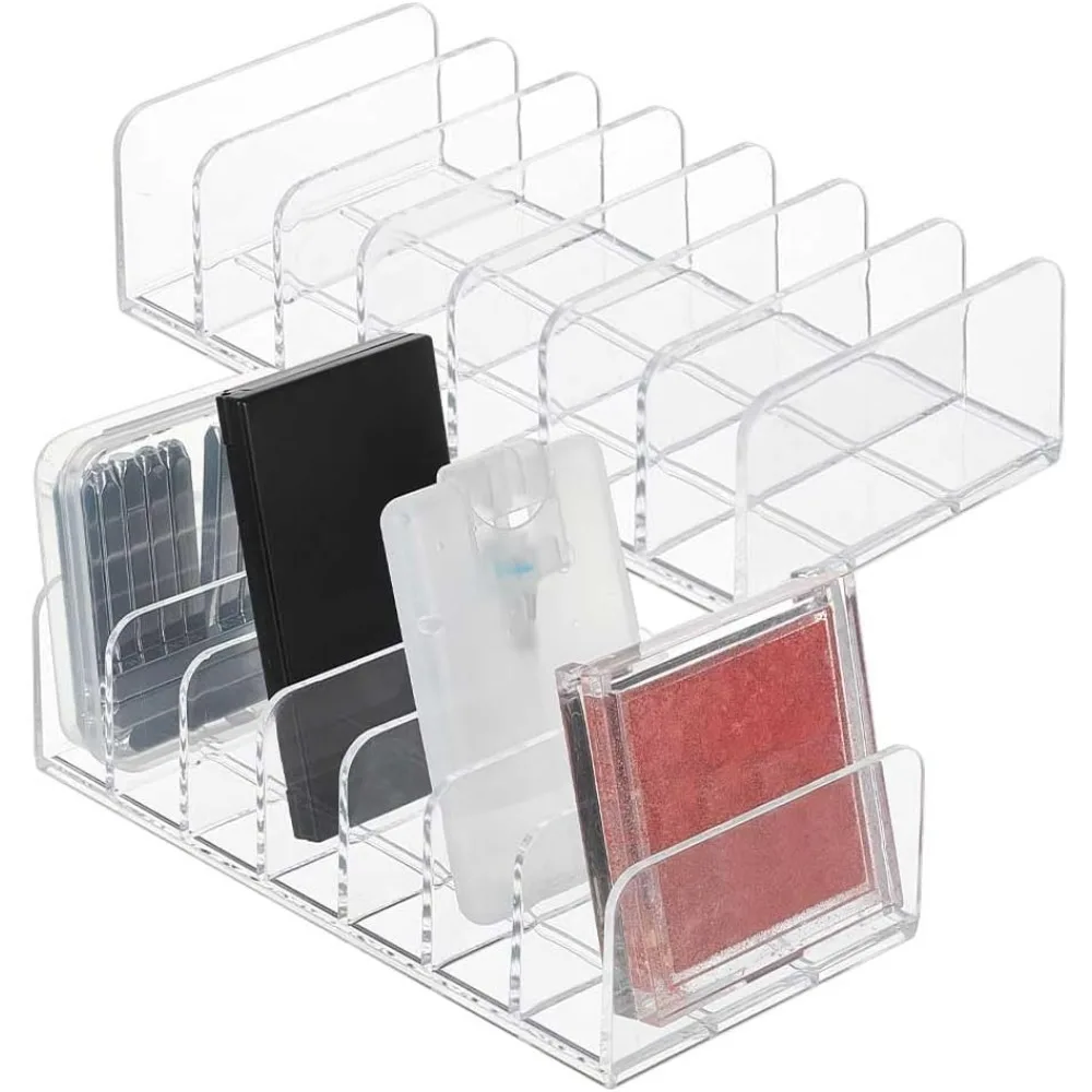 2 Pcs Eyeshadow Palette Makeup Organizers, 7 Grids Clear Acrylic Desk Organizer Divided Vanity Organize Holder for Drawer