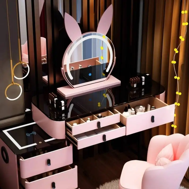 

Glossy Natural Makeup Vanity Desk Simple Hidden Modern Mirror Makeup Vanity Desk Black Vintage Kaptafel Bedroom Furniture