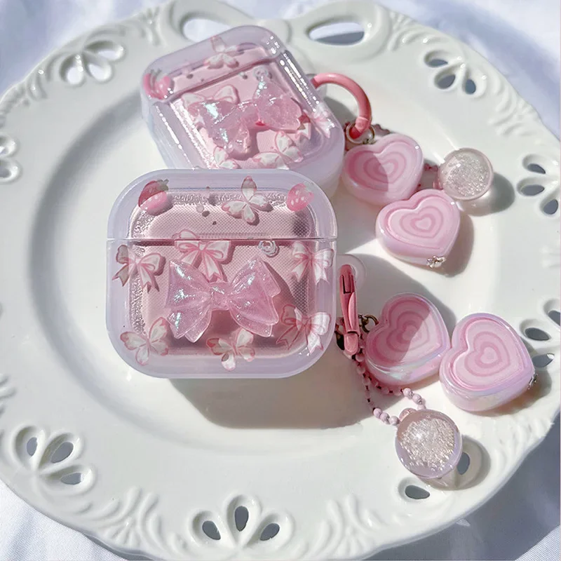 

Чехол для AirPods 4 2 3 Pro 2, наушники с розовым кристаллом и бабочкой, чехол для наушников AirPod 4 Pro2, сумки для гарнитуры, аксессуары