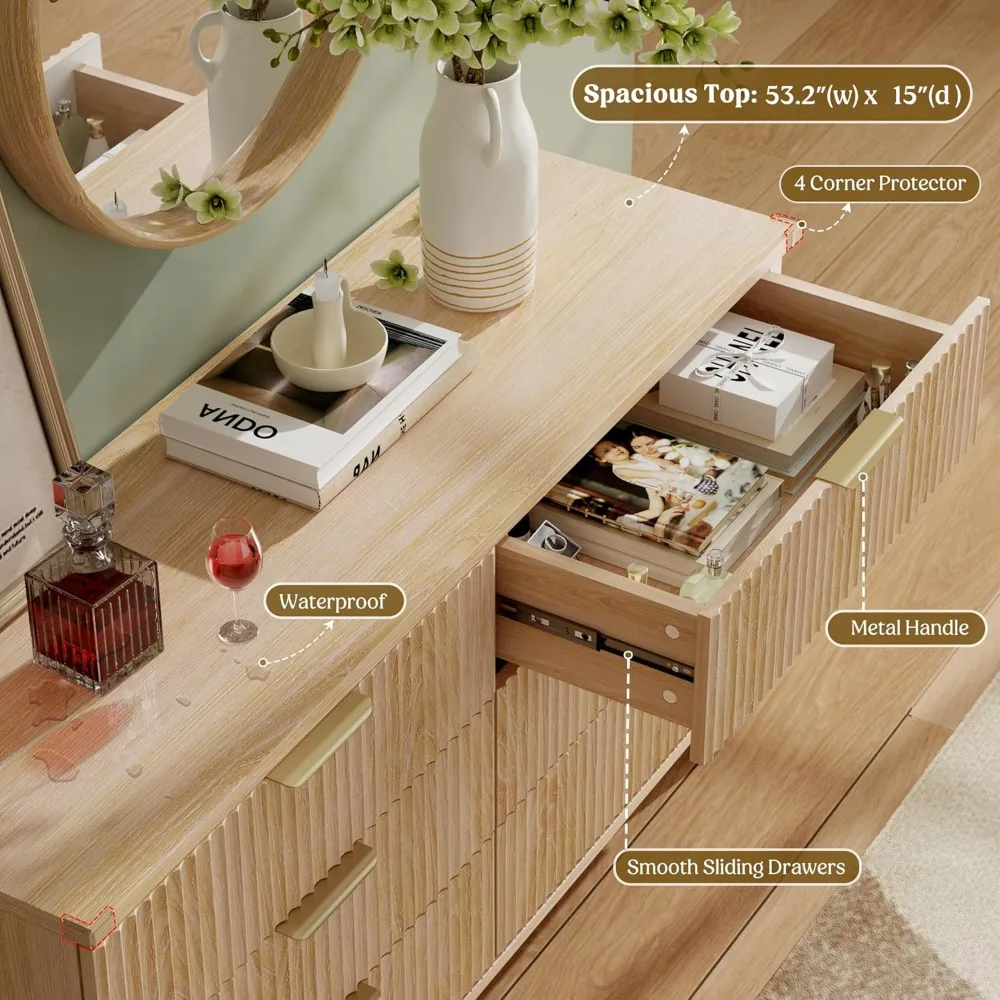 Cassettiera per camera da letto Cassettiera in legno, cassettiera lunga moderna scanalata Porta TV Cassetti per camera da letto, armadio