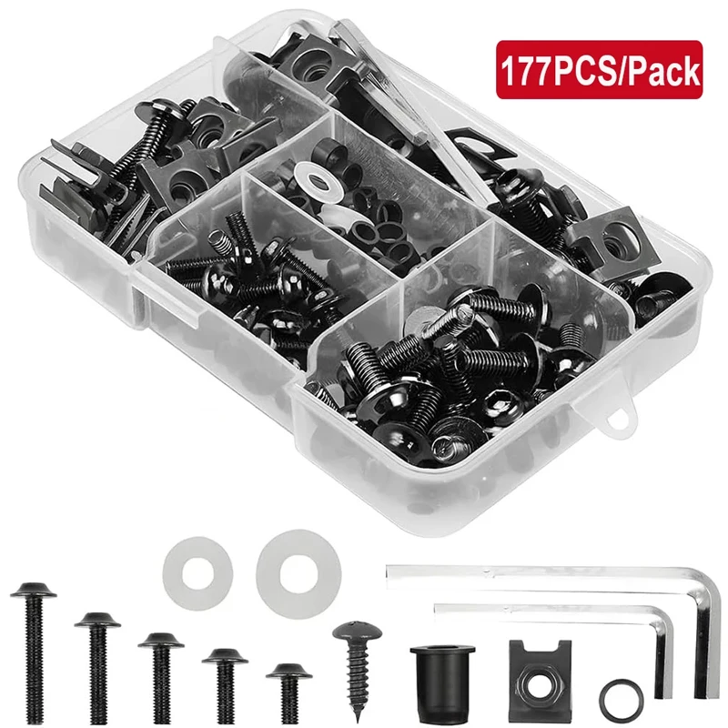 177Pcs Screws Nut Kit M6 M5 Fairing Bolts Kit Motorcycle Full Fairing Bolt Kits Mounting Washers Nuts Screws Set