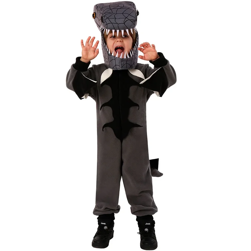 Schattige Kinderen Dinosaurus Kostuum Cosplay Cartoon Oranje Dilophosaurus Kostuum Jongens Kind Jumpsuit School Partij Student Rollenspel Pak