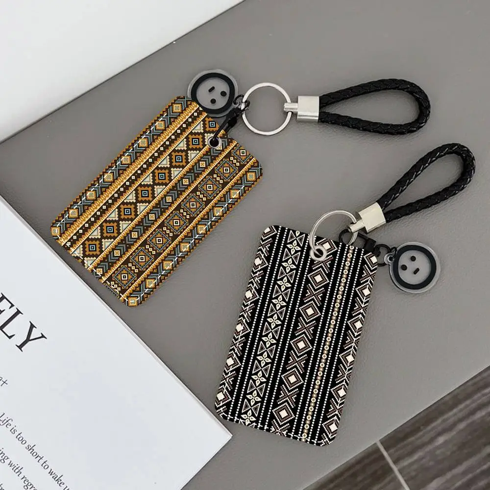 

Geometric Pattern Ethnic Style Card Holde Applicable To Credit Cards Bus Card Soft Leather Rectangular Keychain Protective Cover