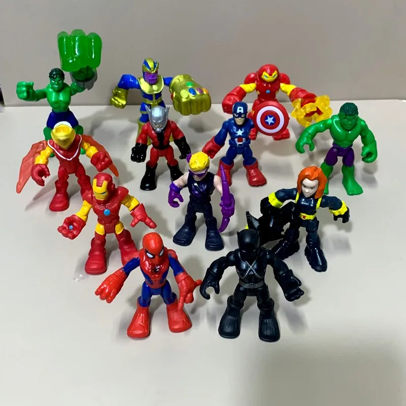 Playskool Marvel Super Hero Adventures The Power Up Squad Thanos Iron Man Black Widow Hulkbuster Hawkeye Black Panther Figures