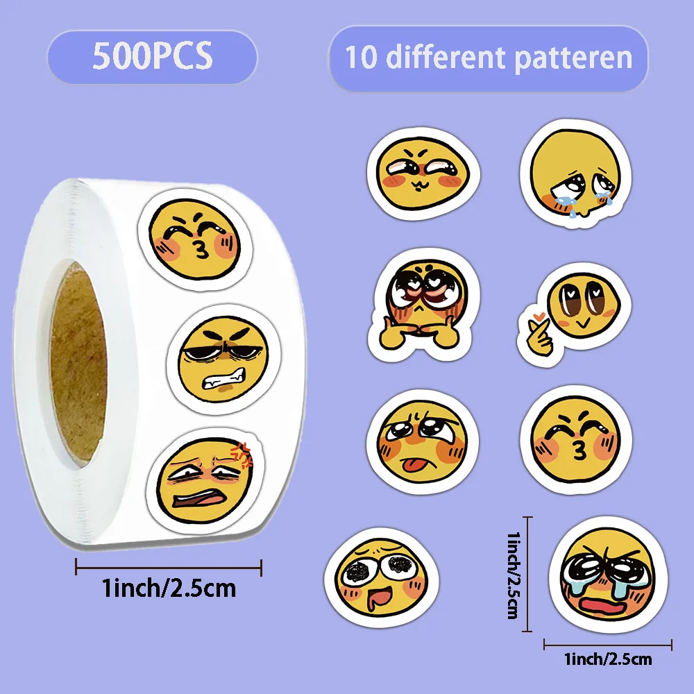 500PCS Creative Yellow Face Emojis Roll Stickers Hot Selling Tape Bookkeeping Materials Decorative Envelope Sealing Stickers