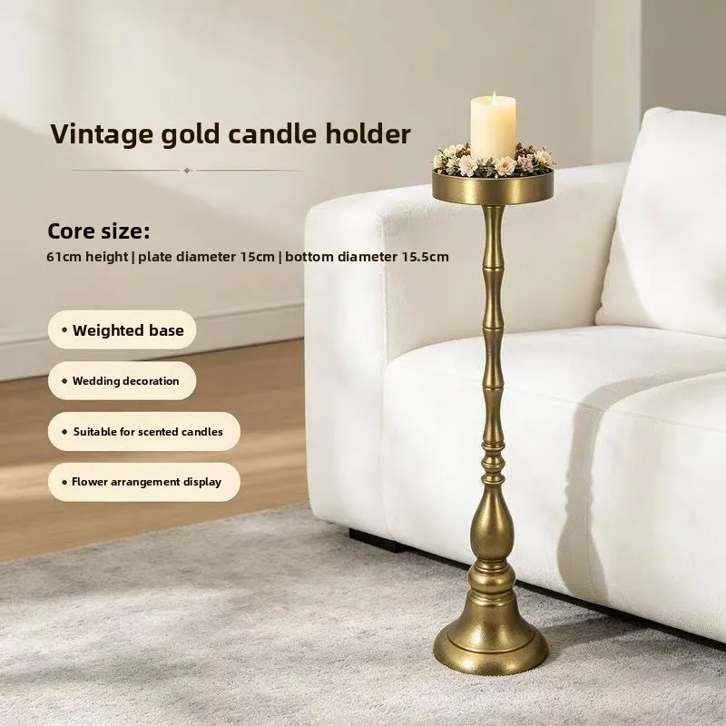 Retro Wrought Iron Floor Standing Candlestick High Footed Bamboo Knot Wedding Guide Candle Holder Homestay Atmosphere Props