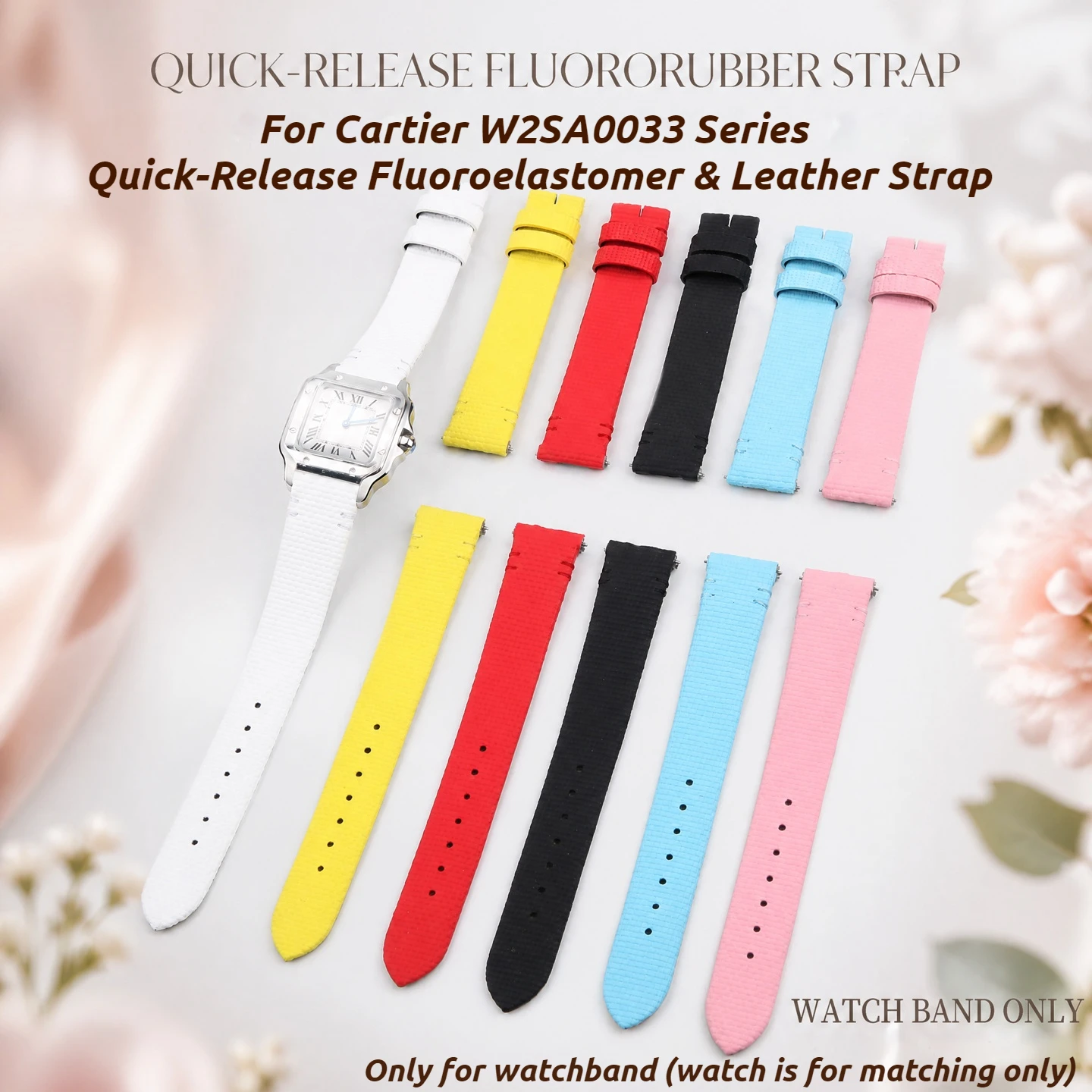 16mm Quick Release Fluororubber Watch Strap For Santos de Cartier W2SA0033 WSSA0082 Small Model 34.5x27mm Replacement Watch Band