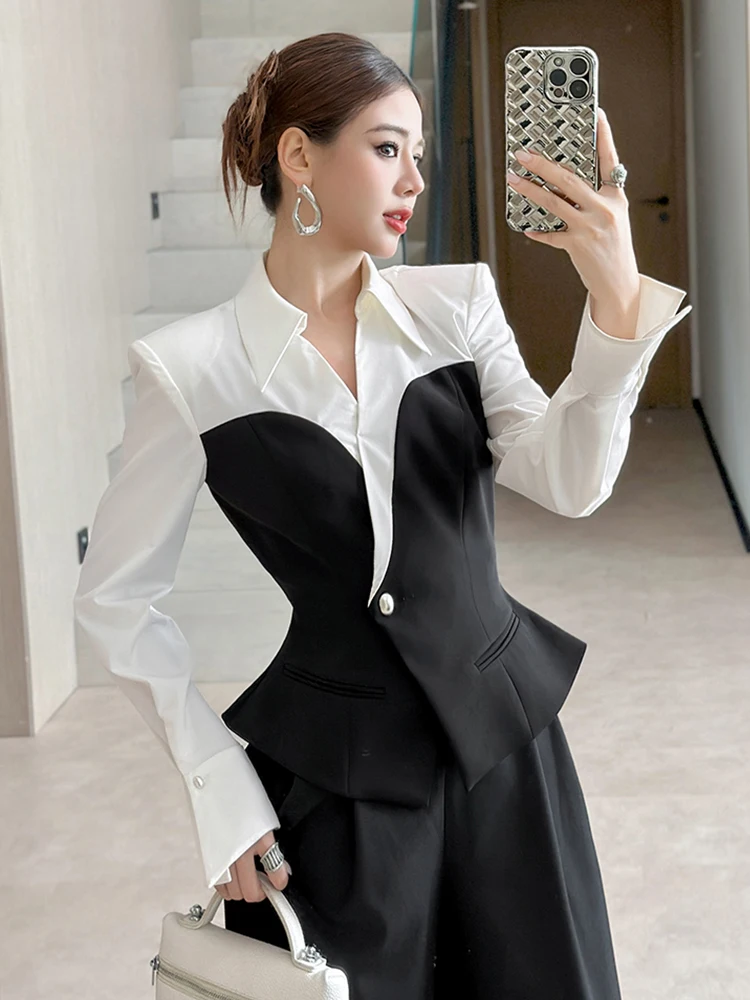 Mode Elegante Shirts für Frauen Professionelle Klassische Weiß Schwarz Splice Polo Bluse Femme Arbeit Stil Business Tops Mujer Frühling