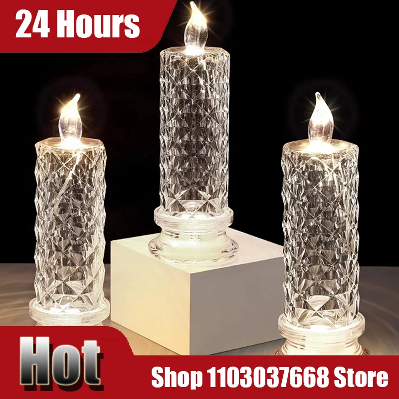 1/2/3PCS Christmas Wedding Decorate LED Crystal Candle Light Table Lamp Projection Romantic Atmosphere Night Light for Bedroom