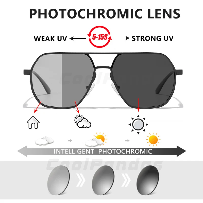 Top Quality Aluminum Frame Oversized Sunglasses Polarized Man Photochromic Driving Glasses Woman Anti-Glare Travel Eyewear UV400