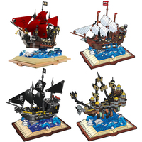 2023 Pirate Boat Sailboat Model Royal Navy Warship Port Creative Ship DIY Assemble Building Blocks Bricks Children Toys Gifts