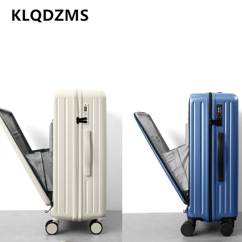 

KLQDZMS Multifunctional Suitcase Front Opening Laptop Boarding Case USB Charging Trolley Case 20"22"24"26 Inch Cabin Luggage