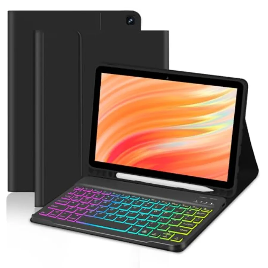 

Чехол для планшета с клавиатурой для Kindle Fire HD 1010 Plus 11/13-го поколения, 10,1 дюйма, 7 цветов, радужная подсветка, съемная клавиатура, магнитное крепление