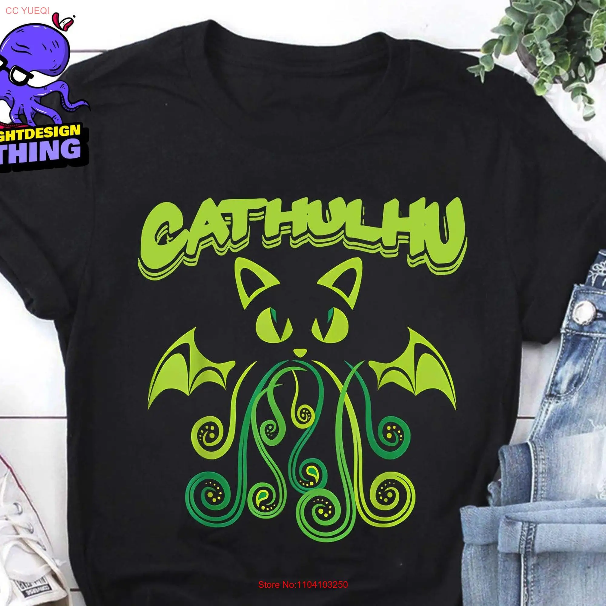 Cathulhu T Shirt Kitten Evil Demon CaT Funny Cult Monster Book Nerd Spooky Cute Lover long or short sleeves