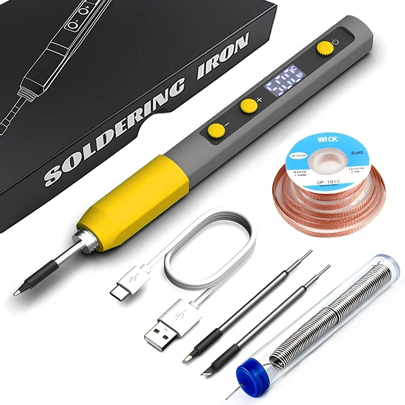 Fer à souder USB à affichage numérique, 200-500 ℃ Accessoires multifonctionnels adaptés aux débutants sans aucune connaissance préalable, facile à faire soi-même