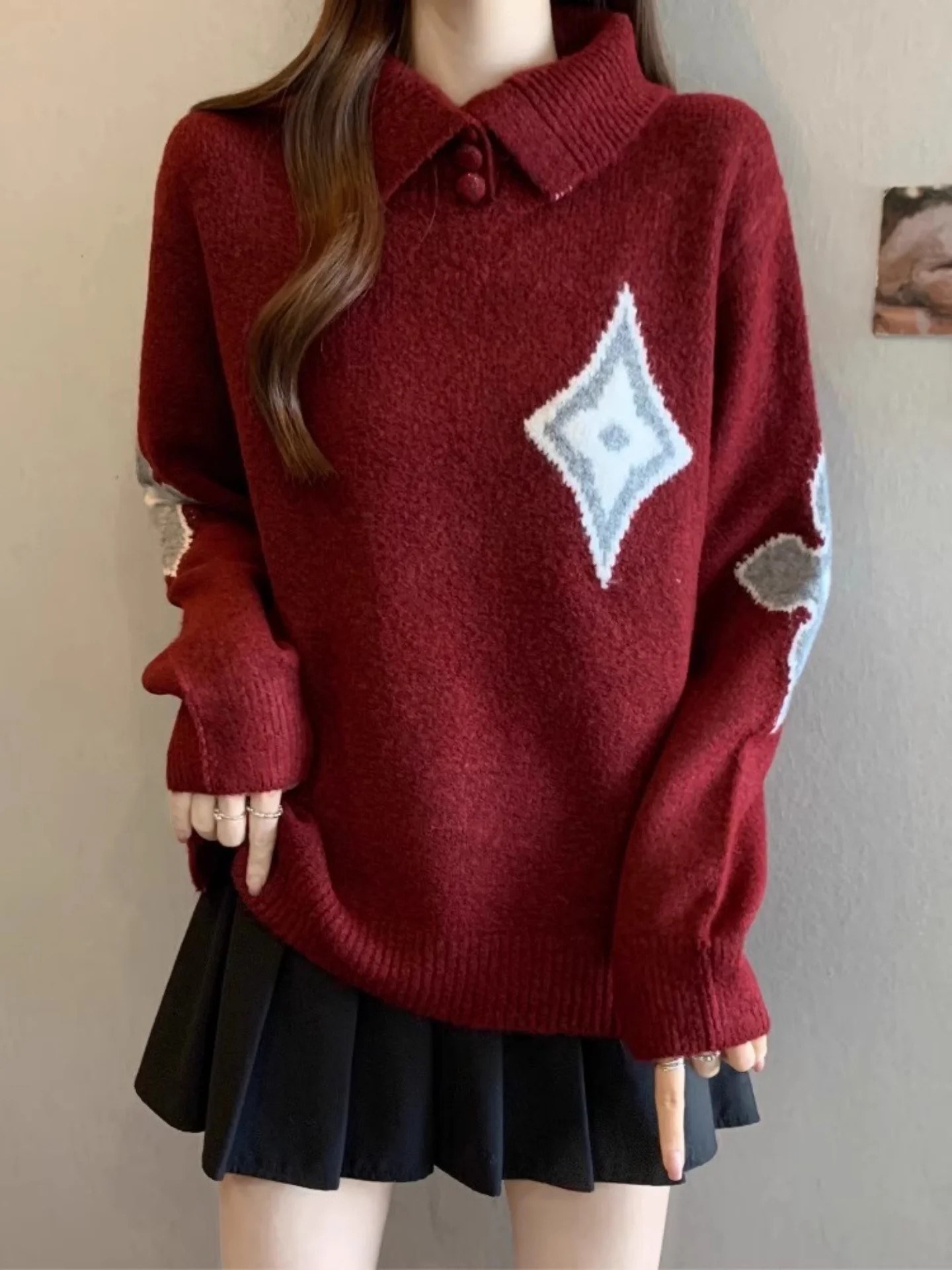 

Модный вязаный свитер винно-красного цвета Long Sve Ne, женский осенне-зимний модный топ больших размеров Sli Agel