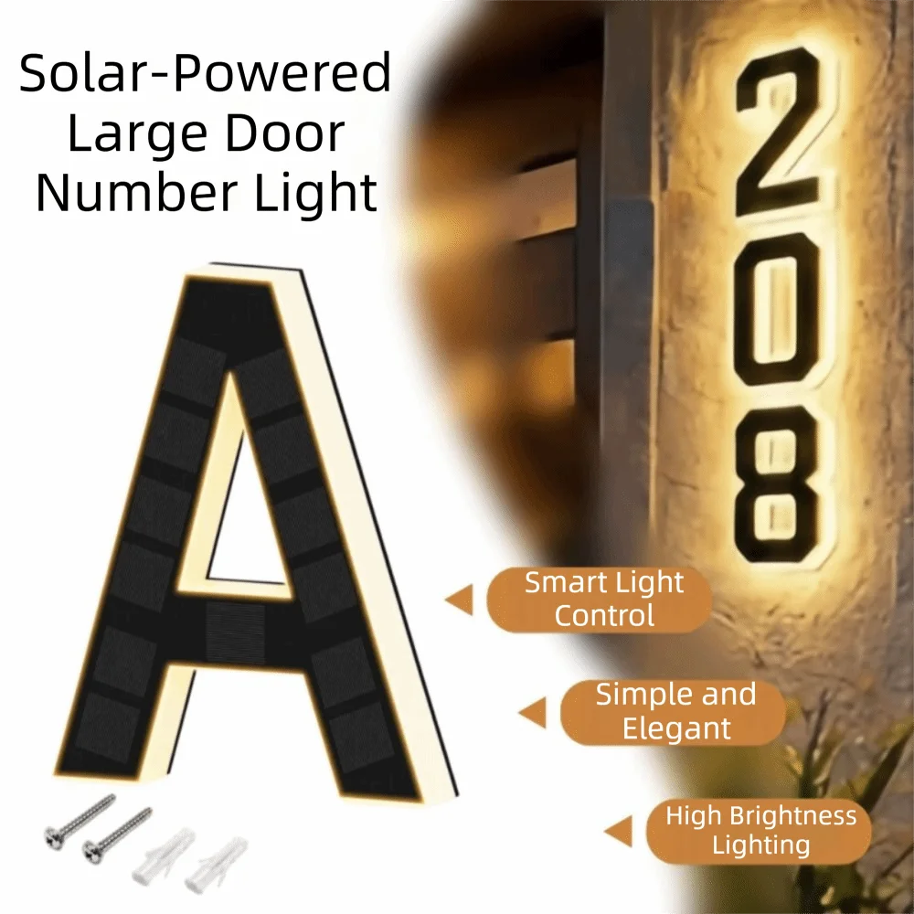 Highlighting Solar Lighted House Numbers Light 4.7inch,6.7inch.9inch IP65 Waterproof Solar Digital Doorplate No Wiring Modern