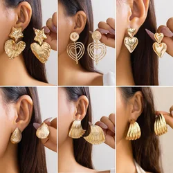 DIEZI Vintage CCB Gold Color Chunky Water Drop Heart Stud Earrings for Women Girls Trendy Punk Star Earring Jewelry Accessories