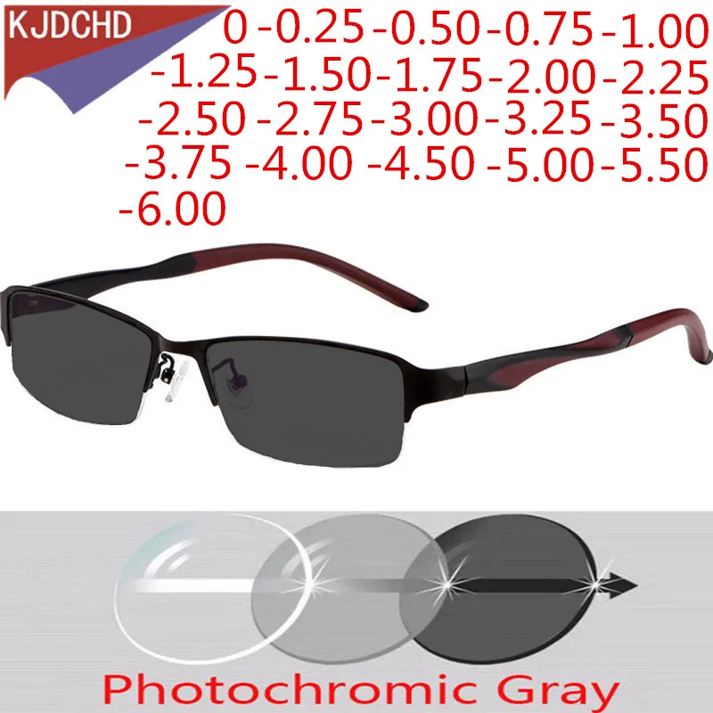 

Titanium Alloy Men And Women's Photochromic Square Myopia Glasses Finished Semi Frame resin Lenses Prescription Glasses