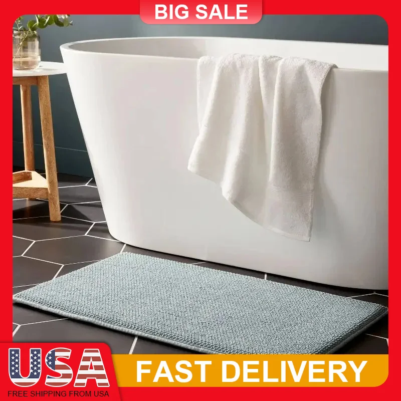 

20x34 Inch Cotton Memory Foam Bath Mat Non Slip Absorbent Soft Shaggy Bathroom Rug Machine Washable Spa Home Decoration