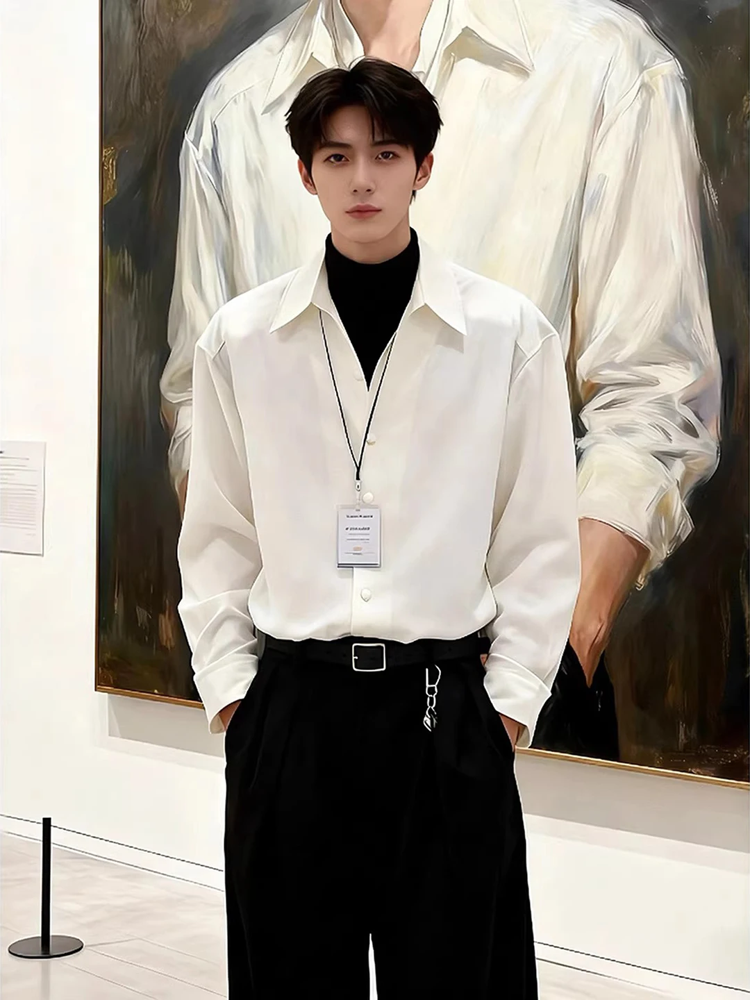 

Naples White Fce Lined irt Men's Winter Korean Sle Casual Ele Inner Wear Long Sve Suit irt Loose Fit Leisure