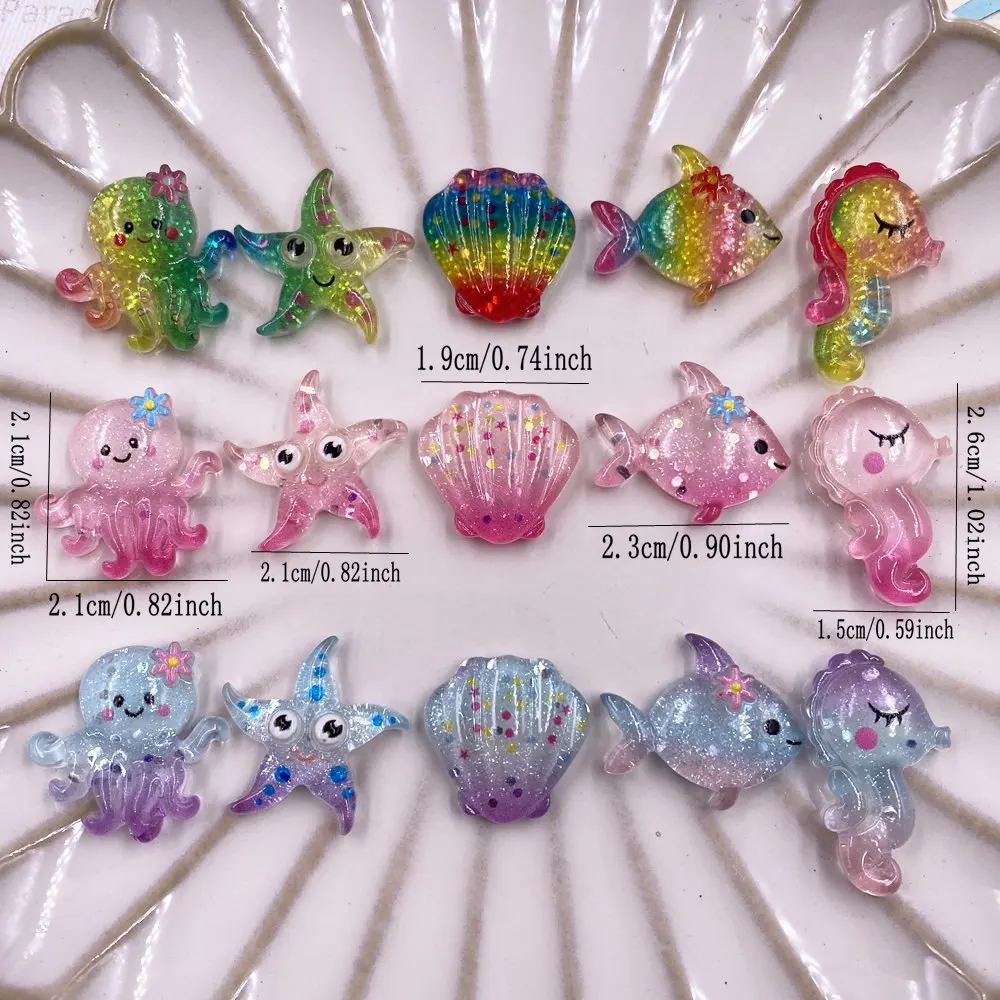 12pcs Colorful Glitter Jellyfish starfish shells seahorses Flatback Rhinestone Figurine DIY Wedding Decor DIY Crafts Accessories