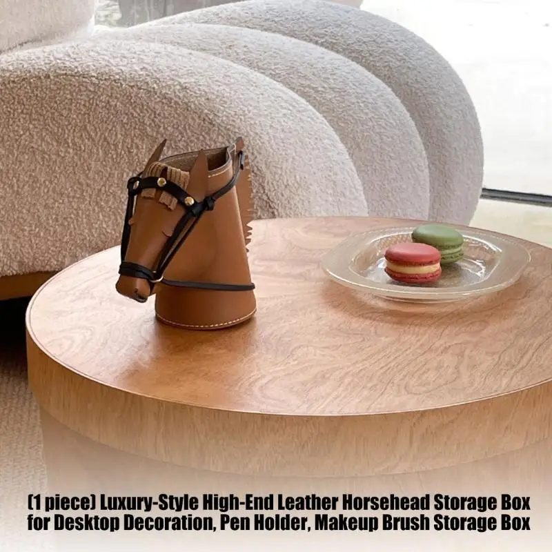 Horse Head Shaped Leather Pen Storage Box Desk Organiser Decorative Makeup Brushes Container For Vanity Countertop