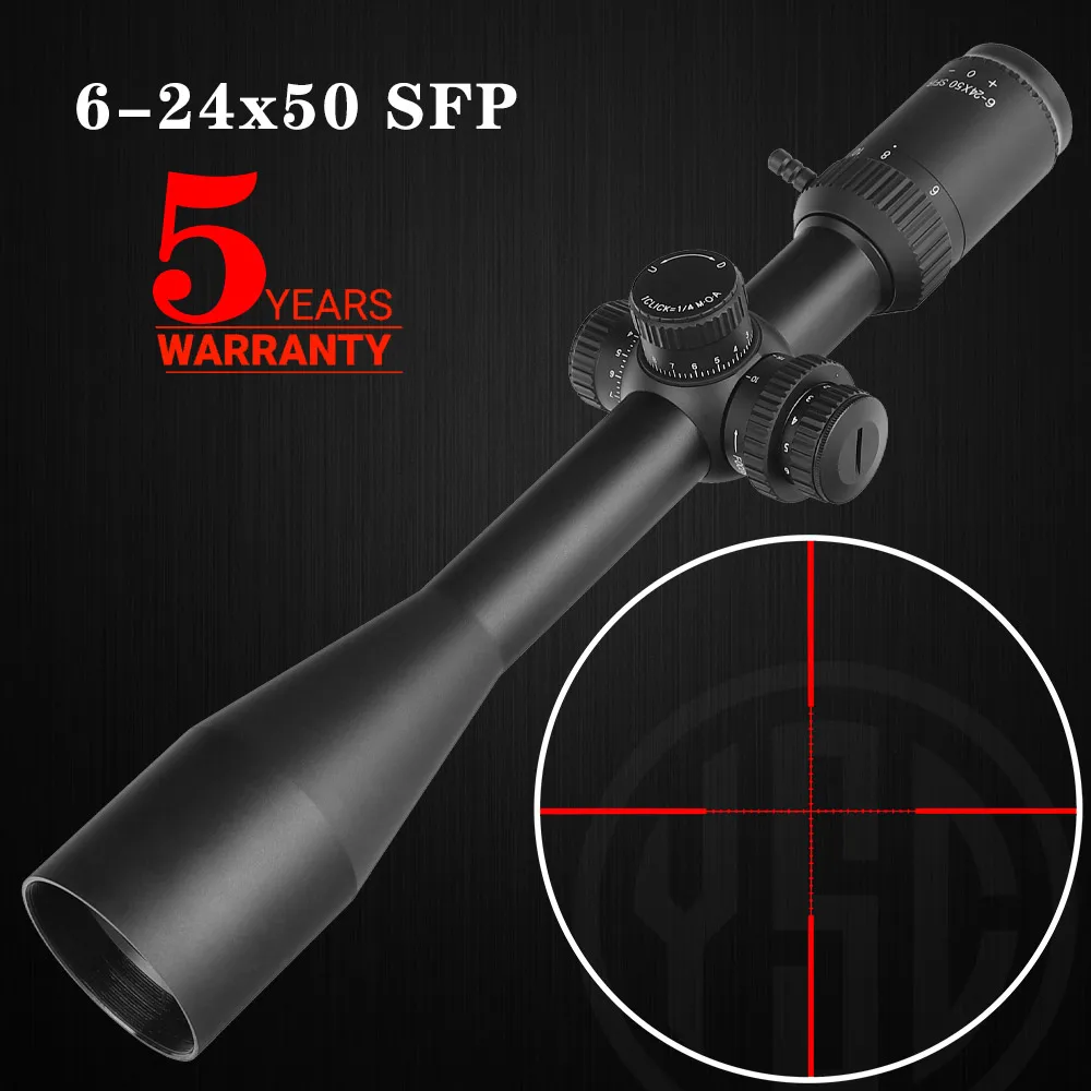 

ohhunt WR 6-24X50 SFIR Hunting Scope Glass Red Illumination Reticle Side Parallax Turret Lock Reset