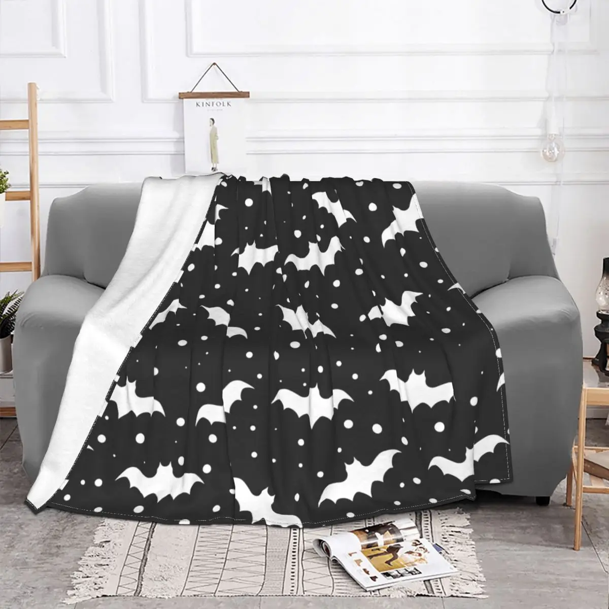 Bat Goth Happy Halloween Blankets Flannel Winter Multi-function Ultra-Soft Throw Blanket for Bedding Car Bedding Throws