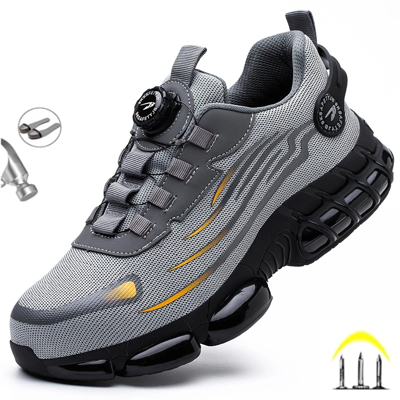 Fashion Rotating Button Work Safety Shoes For Men Anti-puncture Indestructible Sneakers Security Protective Boots Male Footwear