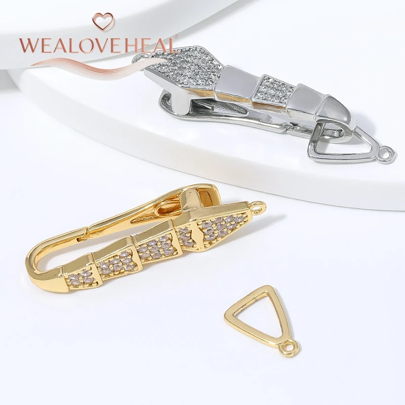 verschluss schmuck, 18K Vergoldeter Messing-Schlangenperlen-Verschluss, Micro-Pavé-CZ-Karabinerverschluss für DIY-Halsketten- und Armband-Schmuckherstellung – Detail 18