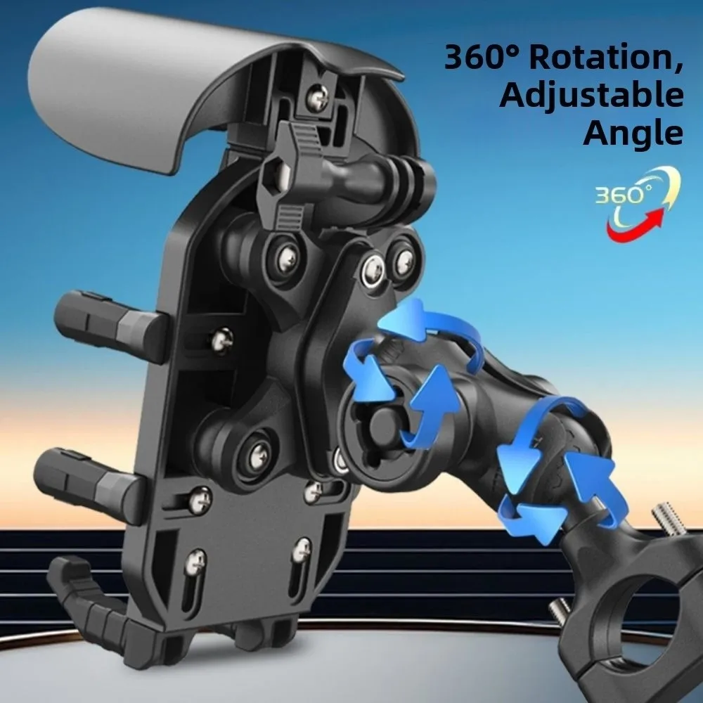 360 Rotation Motorcycle Phone Holder Anti Vibration Adjustable Bicycle Phone Mount Anti-Fall Sunshade Bike Cellphone Support