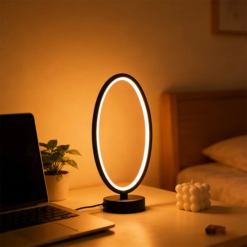1 Piece Elliptical-Shaped Desk Lamp with LED USB Plug for Bedroom Decoration and Lighting
