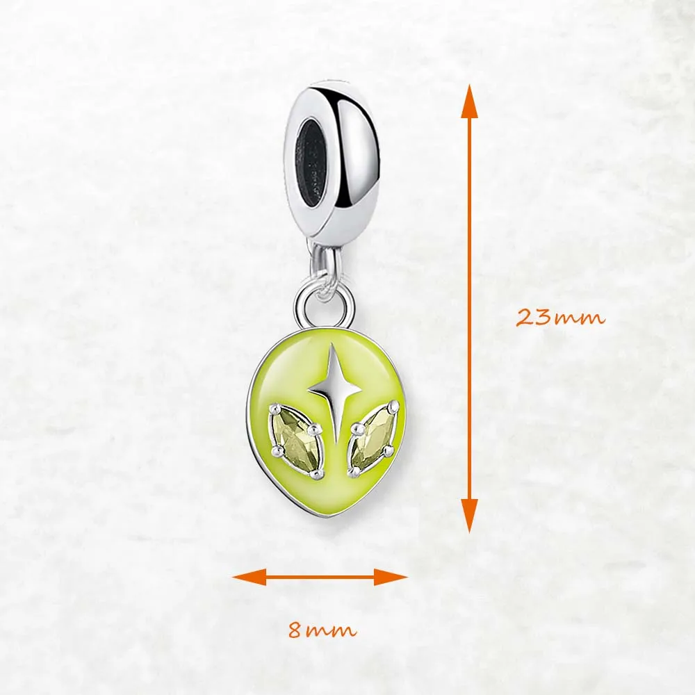 Alien Head Dangle Charm Wisiorek w stylu europejskim Fine Jewelry Kobiety Mężczyźni Modny prezent ze srebra próby 925 — zdjęcie 5