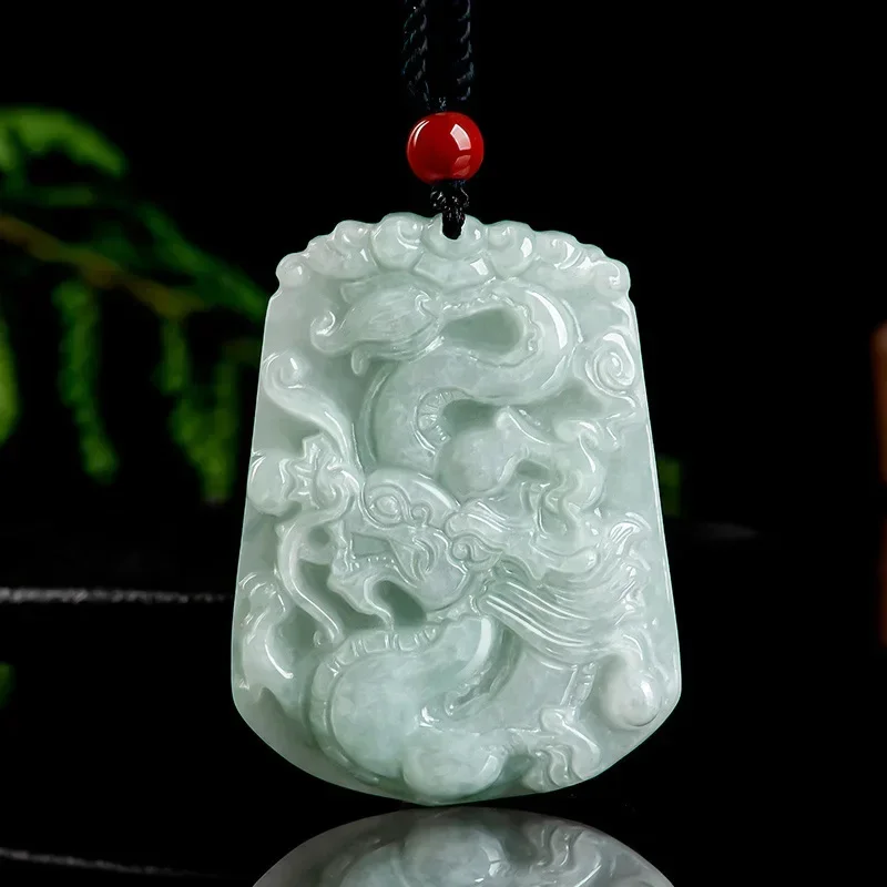 Natural Myanmar A Jade Dragon Brand Zodiac Dragon Pendant Ice Jade Necklace Men's Ethnic Clothing Anti Destiny Accessories